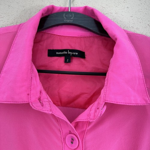 Nanette Lenore Heartbreaker Dress Pink 100% Silk Button Down 3/4 Sleeved 2 DC2 - Picture 3 of 8