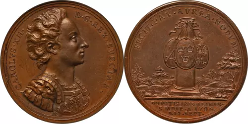 1706 Karl XII  Sweden Poland Saxony Altranstadt Treaty Bronze Medal NGC MS62 BN
