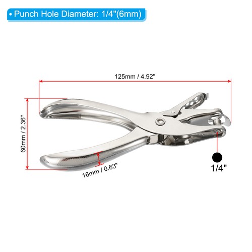 1/4" Single Hole Punch Handheld Hole Puncher Metal Paper Puncher, Silver 2pcs - Picture 2 of 7