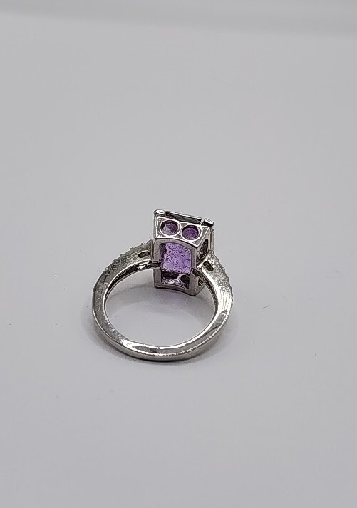 Ring Silvertone Size 8 Rectangular Purple Stone W… - image 11