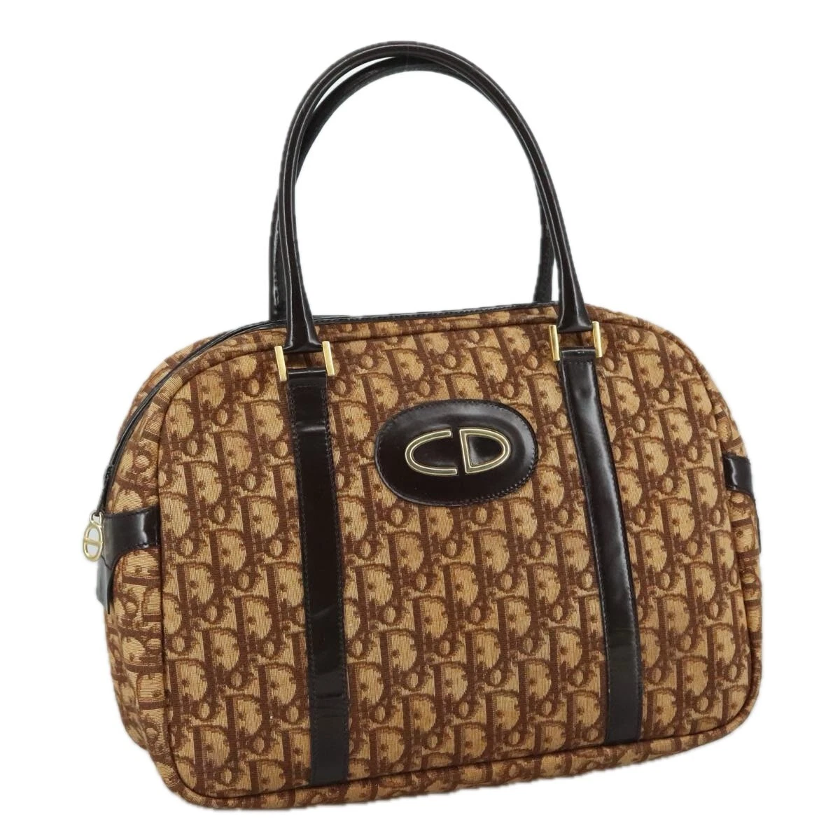 Sac à main Christian Dior trotteur toile beige marron or authentique 108045