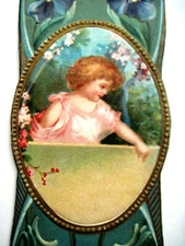 Lovely Christmas Bookmark w/ Blue Pansies & Sweet Child by Clapsaddle    * 
