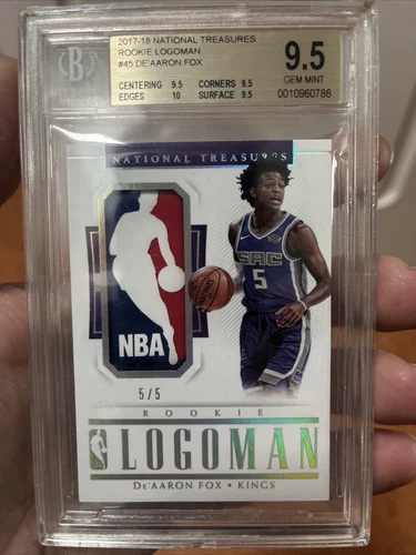 2017 National Treasures RC basketball card de’aaron fox logoman /5 bgs 9.5 1/1