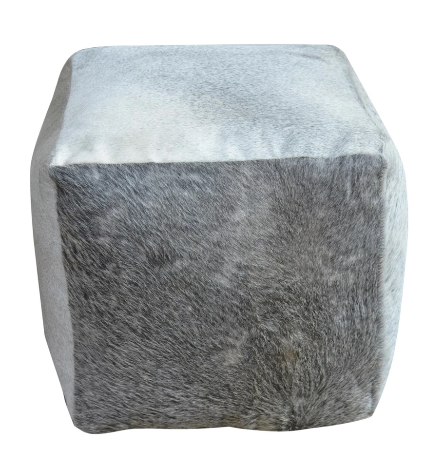 Square Cowhide Pouf INDIA in Grey Cowhide - Image 2 of 4