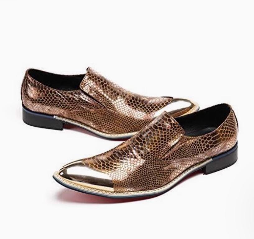 SAOLA Scarpe slip on uomo pelle metallo punta eleganti business modello pelle di serpente
