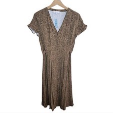 NWT Loft  Petite Black  Tan Leopard Print V-neck Midi Shirt Dress Size 4P