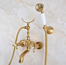 Luxury Gold Color Brass Wall Mount Clawfoot Bath Tub Faucet With Handheld Shower