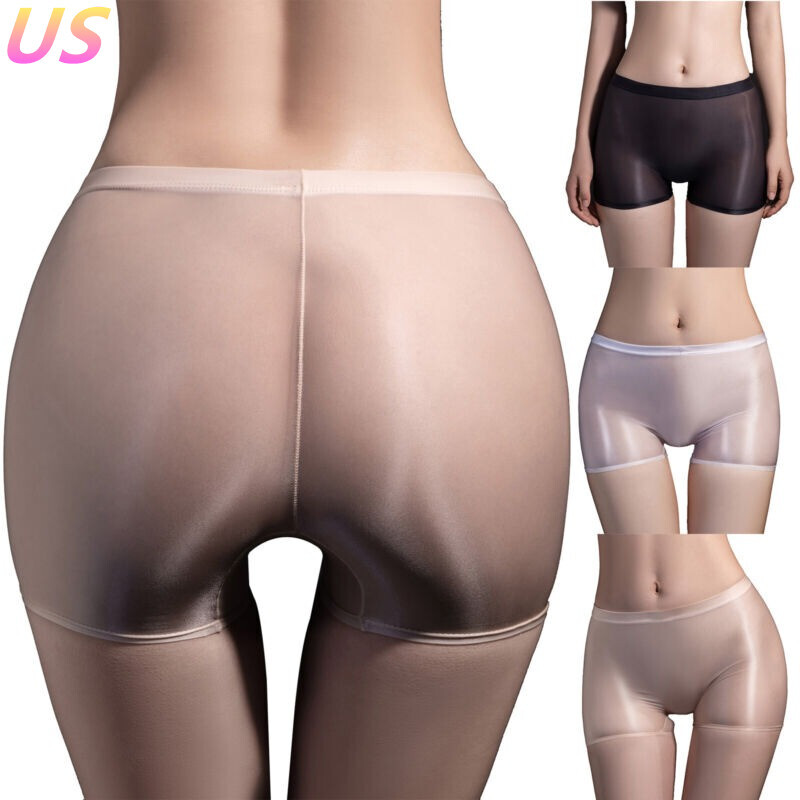 US Women Sheer Glossy Boxer Briefs Panties Stretchy Seamless Knickers Underwear