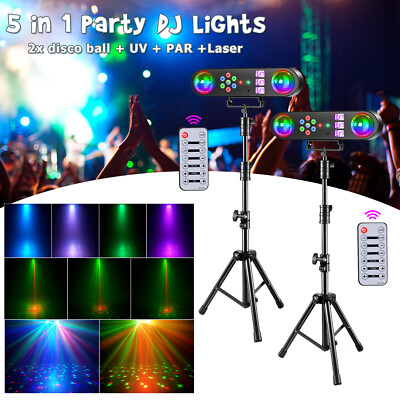 2X 5in1 Bühnenlicht mit Stativ T-Bar LED Par Strobe UV Discokugel Laser dj Party