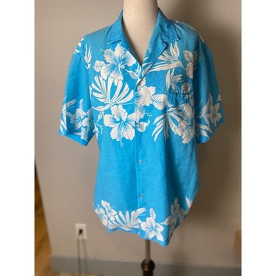 Vintage Royal Hawaiian Creations Blue Hibiscus Floral Aloha Shirt 60s 70s Large