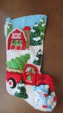 Christmas Stocking felt Hand stitched Bucilla Christmas at the farm finished