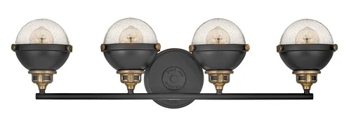 Hinkley Fletcher 32" Wide Seeded Glass and Black 4-Light Bath Light - Picture 5 of 7