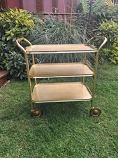 Vintage Carefree 3 Tier Drinks Cocktail Trolley Serving Cart/ Bar. Metal Gold