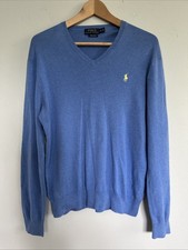 Polo Ralph Lauren Men  s M Light Blue Pima Cotton Yellow Pony Logo V-Neck Sweater