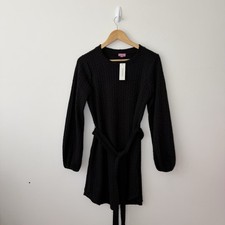 Francesca's Kinsley's Black Cable Knit Tie Waist Ribbed Mini Sweater Dress S