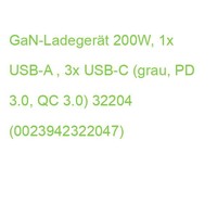 Gan-LadegeräT 200W, 1X USB-A , 3X USB-C (Grau, Pd 3.0, Qc 3.0) 32204 (0023942322