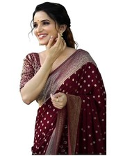 Women's Kanjivaram Soft Silk Banarasi Sarees With Blouse Piece