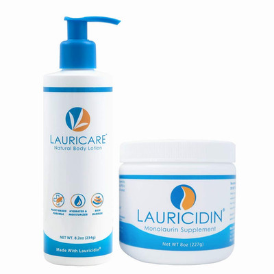 Lauricare Lauricidin Monolaurin Supplement Body Lotion Bundle - Immune Support