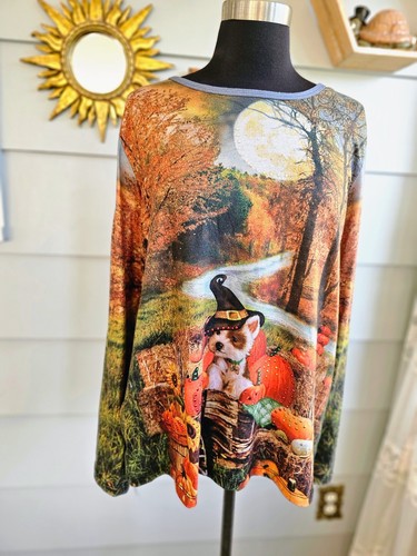 Vintage Y2K Halloween Puppy Pumpkin Rhinestone Shirt Medium Terrier