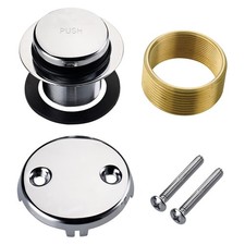 Chrome Tub Drain Conversion Kit 2 Hole Overflow Faceplate Push Open Close Brass