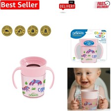 Milestones Cheers 360 Spoutless Transition Cup for Toddlers - Pink Animals, 7 oz