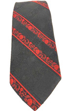 Vintage Wembley Wemlon Tie Mens One Size Black Red Floral Stripe Polyester