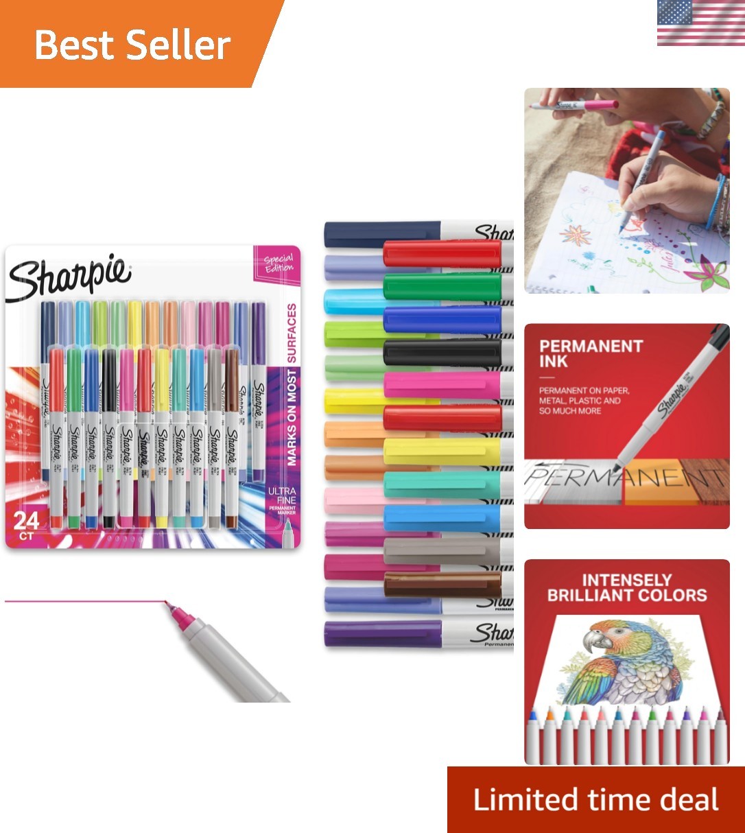 Color Burst Permanent Marker Set, Ultra-Fine Tip Markers, As