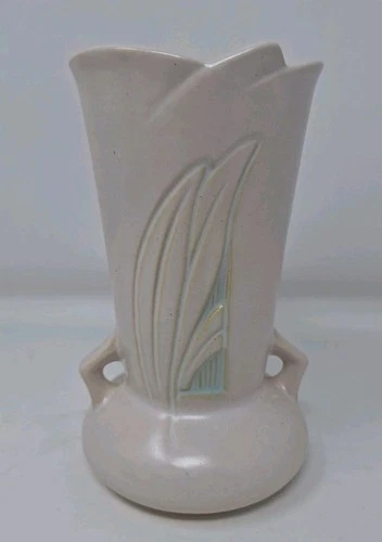 Roseville Pottery Vase Silhouette 780-6 Ivory w/ Teal Leaves Excellent VG+ 6”