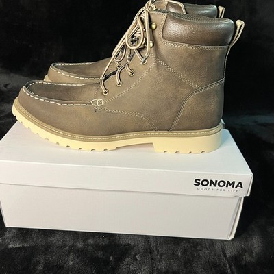 Sonoma Goods For Life Harlann Mens 13 Brown Leather Moc Toe Lug Sole Hiker Boots