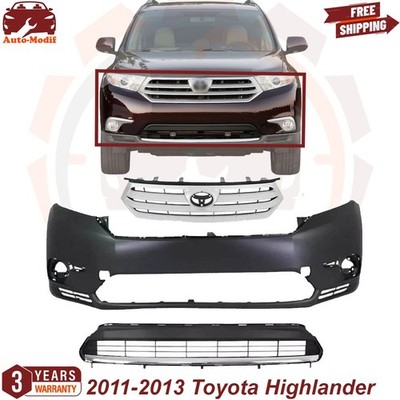 Front Bumper Cover & Upper Grille & Lower Grille For 2011-2013 Toyota Highlander