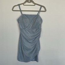 Crystal Doll Women's Ruched Glitter Mini Dress Blue Juniors Size 9