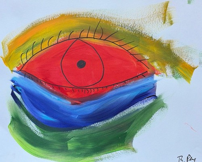#ad Original 14x11 Acrylic on Paper Vibrant Abstract Red Eye Painting Bold Color $75.00