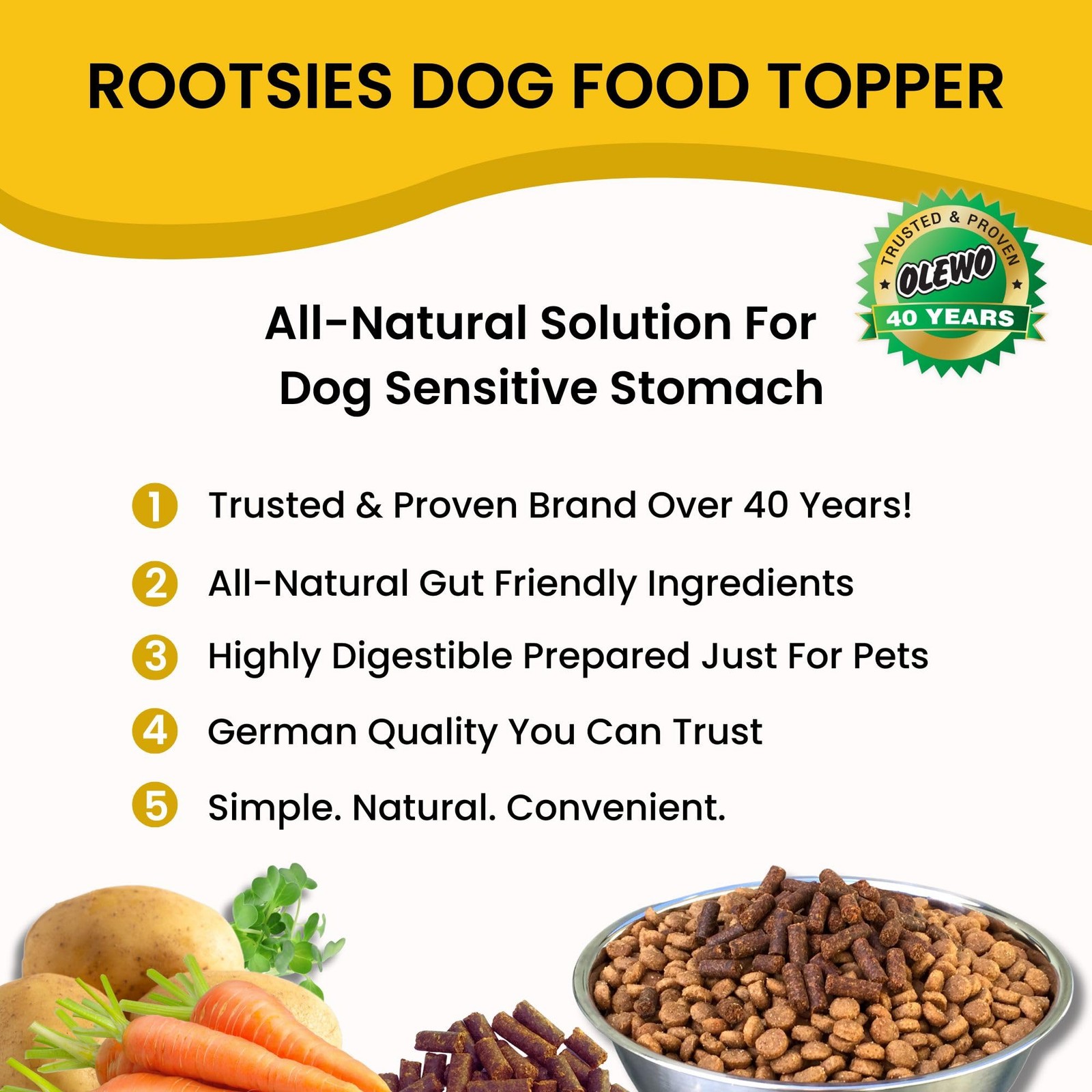 Olewo Rootsies Food Topper - Sensitive Stomach Dog Food, Fiber for Dog Stool