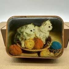 VINTAGE EDWARD SHARP & SONS LTD. TOFFEE TIN W/ KITTENS ON LID - ENGLAND*