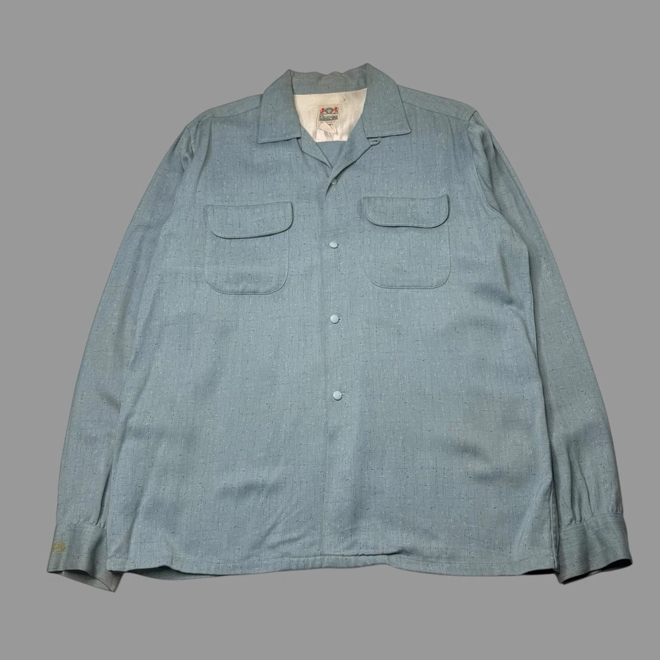 Camisa Ricky Vintage Años 50 Gabardina Cuello Lazo Mancha Rockabilly Talla M Foto 2 de 4