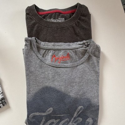 JACK & JONES Herren T-Shirt 2er-Pack Gr. M Rundhals Grau/Schwarz Logodruck