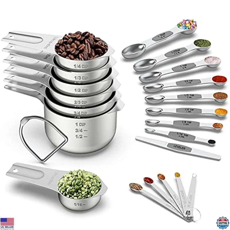 Measuring Cups and Magnetic Measuring Spoons Set, Wildone Stainless Steel 7