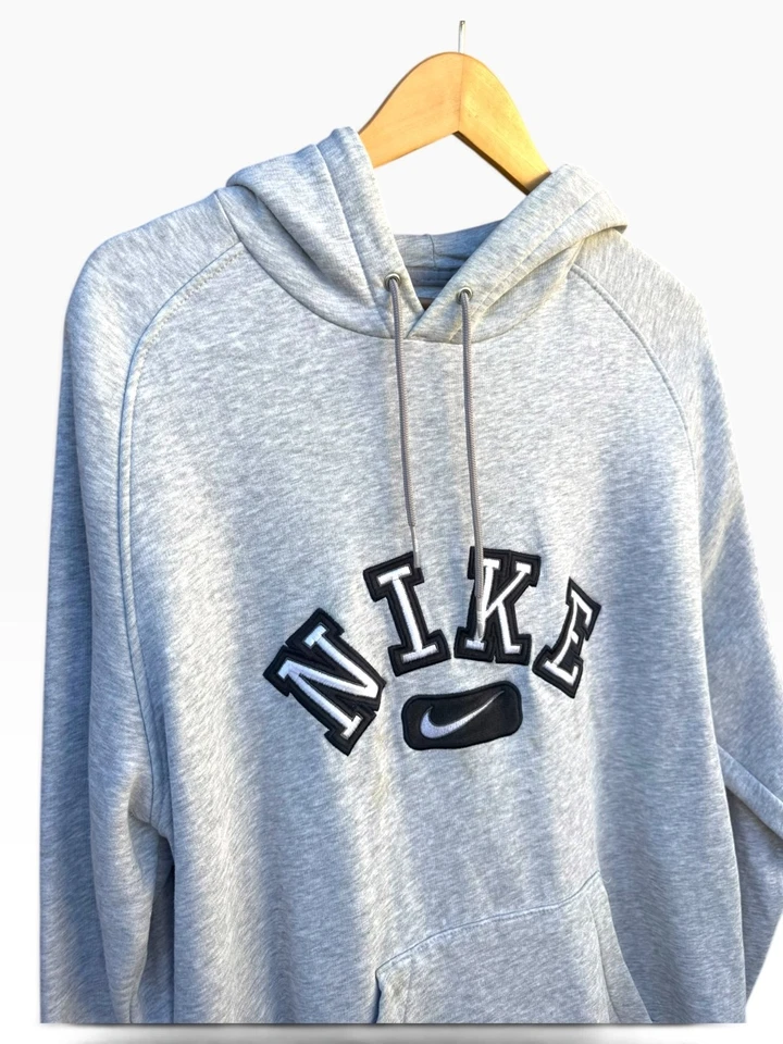 Vintage Y2K Nike Embroidered Arch Spellout Center Swoosh Hoodie Gray Large - image 2 of 3