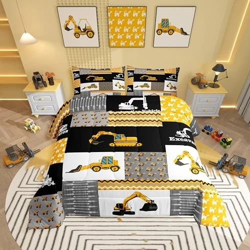  Excavadora Edredón Vehículos de Construcción Edredón Conjunto Equipo Doble Amarillo Foto 2 de 4