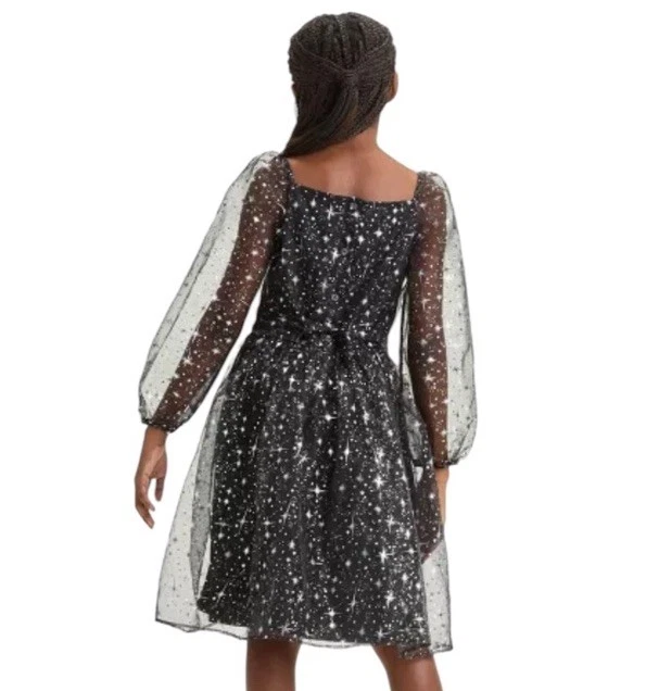 Vestido Tutú FAO Schwarz Niñas Grande 10 12 Negro Manga Larga Volantes Tul Estrella Nuevo con Etiquetas Foto 2 de 4