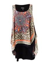 SL Fashions Women's Printed Chiffon Popover Dress (10, Black/Coral)