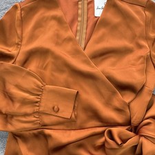 Sam Edelman Dress Womens 0 Orange Wrap Dress Long Sleeve Satin Tie Belted