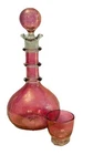 VTG BLENKO Cranberry Crackle Blown Glass Decanter 3 Rings & Small Matching Glass