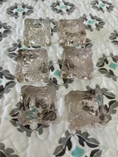 Set Of 6 Pressed Glass Individual Salt Cellars  With Flower Pattern On Bottom