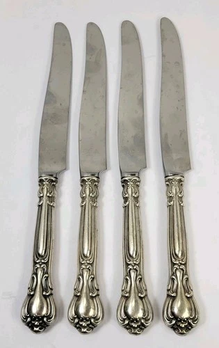 Lot of 4 Gorham Chantilly Dinner Knives Sterling Silver Handle Stainless Blade