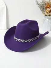 Purple Cowgirl Cowboy Hat Rhinestone Heart Band Rodeo Western Country Festival
