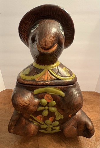 Vintage 1960s USA Pottery California Original Brown Retro Turtle Cookie Jar