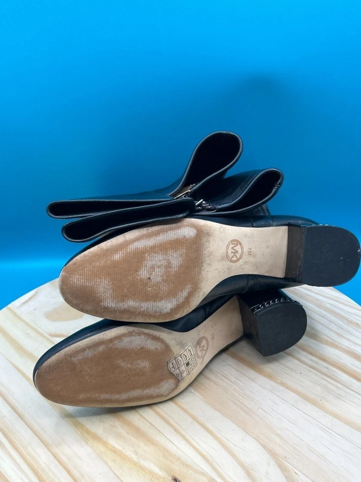 Bota de montar Michael Kors hasta la rodilla para mujer talla 7M cuero negro cremallera lateral Foto 4 de 4