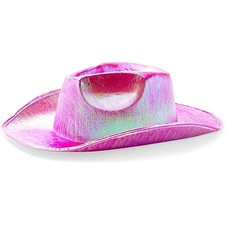 Zodaca Holographic Party Cowboy Hat, Metallic Space Cowboy Adult - Hot Pink