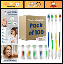 Bulk 100 Medium Soft Bristle Toothbrushes - Individually Wrapped Dental Care, Tr